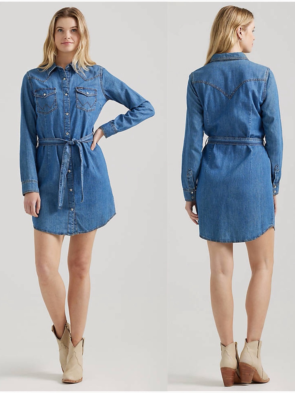 NWT Wrangler Long Sleeve Denim Snap Western Shirt Mini Dress - Picture 4 of 16